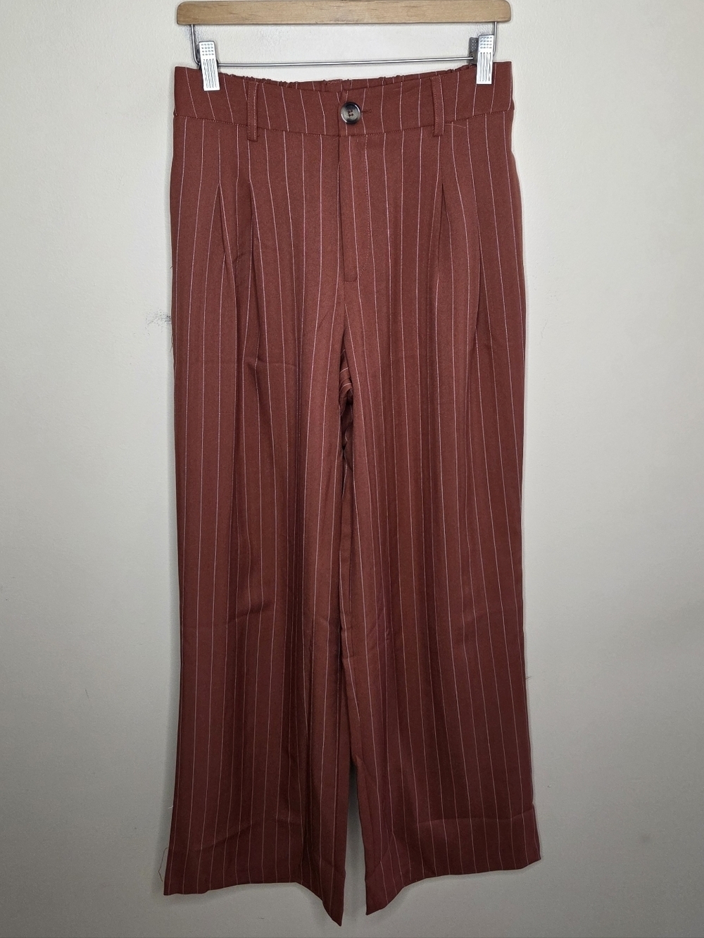 Everyday Chic Boutique Burnt Rust Orange Wide Leg Pinstripe Pants Size Medium